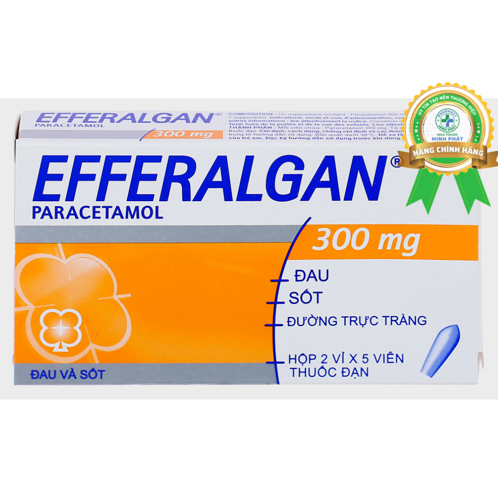 Viên đặt trực tràng Efferalgan 300mg giảm đau, hạ sốt (2 vỉ x 5 viên)